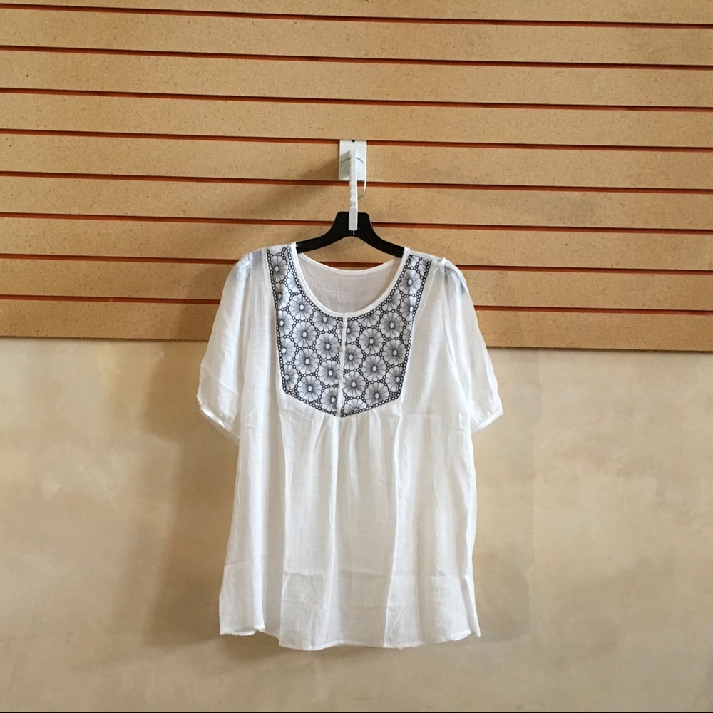 White Embroidered Plus size Women Top